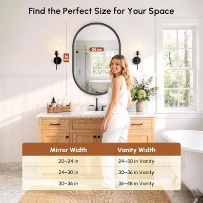 USHOWER Black Pill Oval Mirror for Bathroom 24x36 Inch
