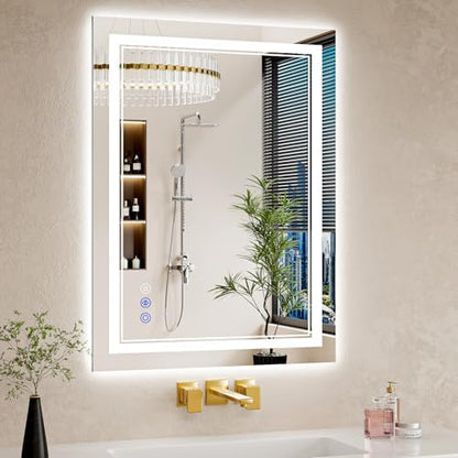 24"x32" LED Bathroom Mirror with Lights, Anti-Fog, Backlit + Front Lit, Dimmable, Led Vanity Mirror for Wall, Lighted Bathroom Mirror, 3 Colors, Shatter-Proof Tempered Glass