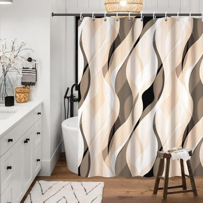 Cream Striped Shower Curtain with Hooks for Bathroom 72x84 Inch