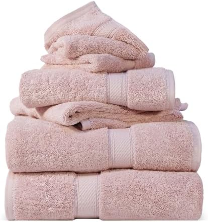 SUPERIOR Egyptian Cotton Ultra Plush & Absorbent, 6 Piece Set, Tea Rose