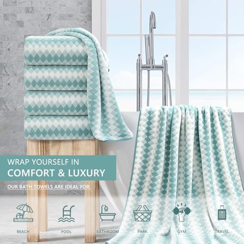 4 Piece Bath Towel Set Oversized Bath Sheet 35"x70" Bathroom Towel Extra Large Towel Set Soft Highly Absorbent & Quick Dry Premium Bath Sheet for Bathroom 600GSM Shower Towel Spa Gym Hotel,Aqua
