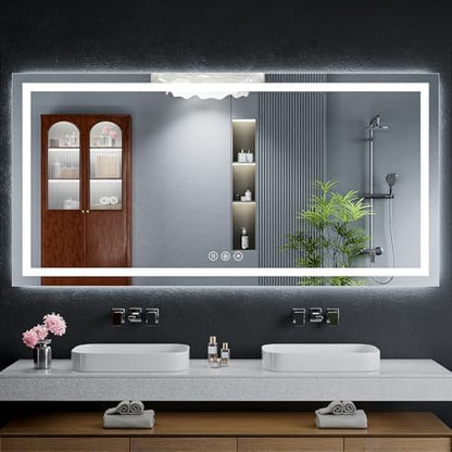 60"x30" LED Bathroom Mirror with Lights, Backlit+Frontlit, Anti-Fog