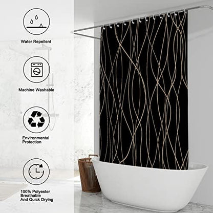 Striped Shower Curtain for Bathroom, Black Brown, 72" W x 72" L