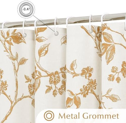 MitoVilla Yellow Cotton Floral Shower Curtain for Bathroom, 72 x 72