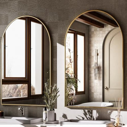 HARRITPURE Arched Wall Mirror 24"x36" Gold Metal Frame Vanity Mirrors