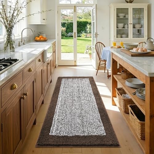48x24 Long Bathroom Rugs Non Slip Washable, Soft Absorbent Bath Mat Brown