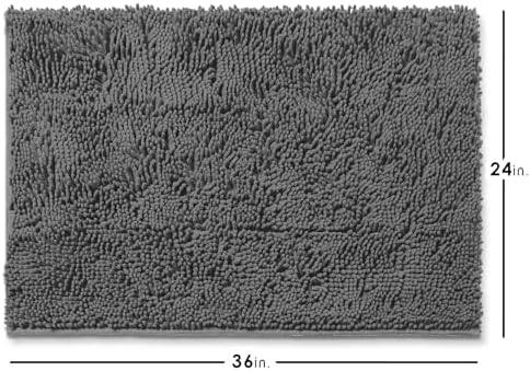 Hearth & Harbor Bathroom Rugs, Chenille Bath Mat - Machine Washable Bath Mats for Bathroom Non-Slip Backing Rubber, Quick Dry Bathroom Mat - Grey 24x36