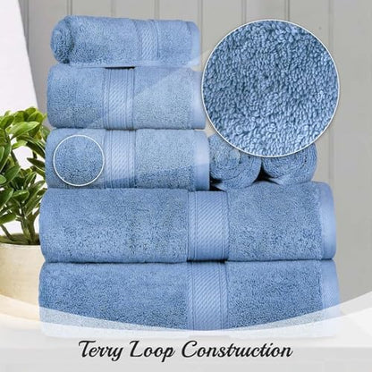 SUPERIOR Egyptian Cotton Plush & Absorbent, Face Towel Set of 6, Denim Blue