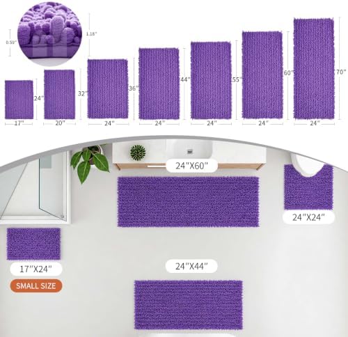 Disolla Purple Bathroom Runner Rug 24x60 Inch - Large Long Chenille Bath Mat, Thick Shaggy Plush Absorbent Floor Mat, Non-Slip Runner for Master Bathroom and Bedside