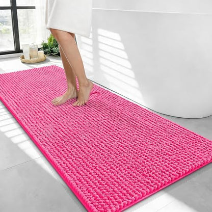 OLANLY Thick Chenille Bathroom Runner Rugs Mats 44x24, Hot Pink