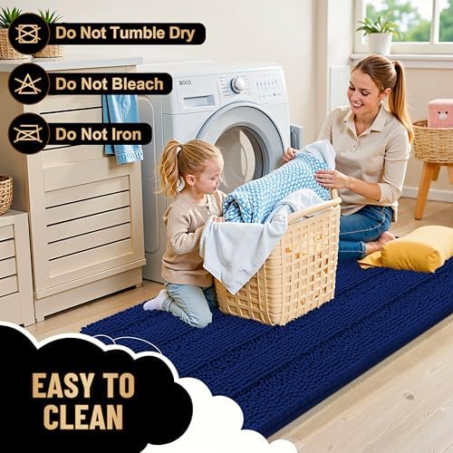 OLANLY Thick Large Bathroom Rugs 44x32, Soft Chenille Bath Rugs, Navy