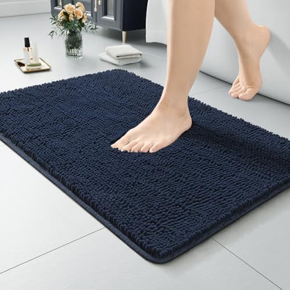 LOCHAS Luxury Bathroom Rug Shaggy Bath Mat 24 x 17 Inch, Navy