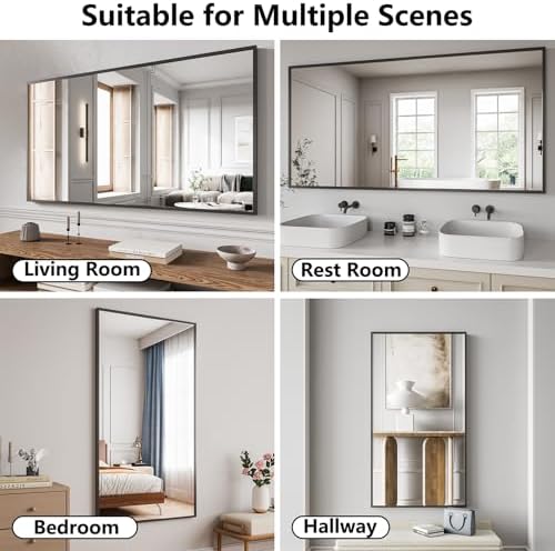 Bathroom Mirror 30"x55" Matte Black Rectangle Bathroom Wall Mirror for Over Sink, Modern Large Vanity Mirror, HD Tempered Glass, Anti-Rust Aluminum Alloy Frame, for Living Room, Bedroom, Entryway