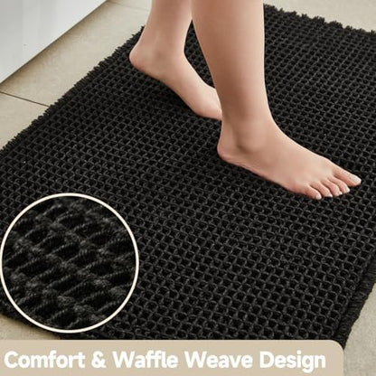 TYUU Black Waffle Bath Mat, Boho Bathroom Rugs Non Slip Washable, 48x24