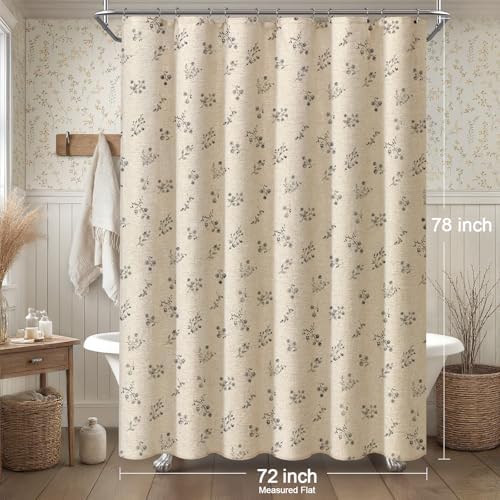 Black Floral Farmhouse Vintage Linen Shower Curtain French Country 72Wx78H