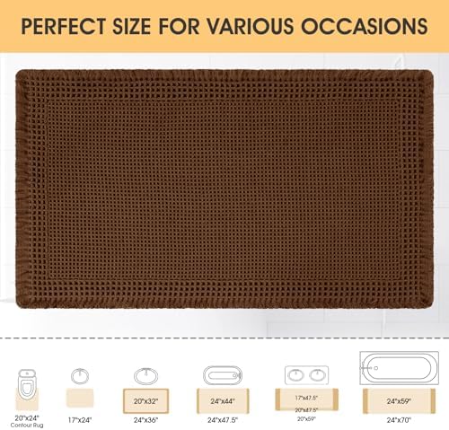 Waffle Bath Mat, Boho Woven Modern Bath Rug Absorbent Non Slip, Ultra Soft Bathroom Mats, Machine Washable Knit Bath Rugs with Border for Bathroom, Bedroom, Kitchen, Shower, Tub, 36"x24", Brown
