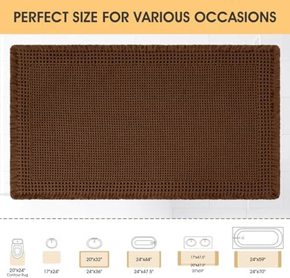 Waffle Bath Mat, Boho Woven Modern Bath Rug Absorbent Non Slip, Ultra Soft Bathroom Mats, Machine Washable Knit Bath Rugs with Border for Bathroom, Bedroom, Kitchen, Shower, Tub, 36"x24", Brown