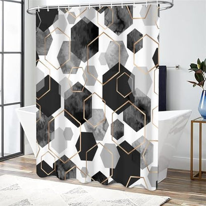 deFouliao Grey Shower Curtain Modern Abstract Geometric Grid Bathroom Curtain Sets for Bathtub Home Art Decor, Waterproof Fabric Washable with Hooks, 65x72 Inch