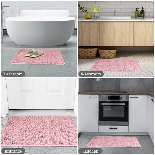 Yeaban Chenille Blush Bathroom Rug 24"x36", Non-Slip Rubber Backing