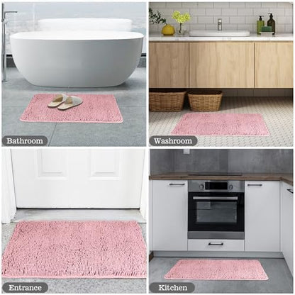 Yeaban Chenille Blush Bathroom Rug 24"x36", Non-Slip Rubber Backing