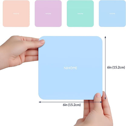 NIHOME Silicone Jar Opener – 6 Inch Large Anti-Slip Grip Pads, Premium 100% Food-Grade Silicone, Stylish Designer Colors, Multi-Purpose Heat-Resistant Mat & Coaster, Set of 4 (Macaron Colors, Square)