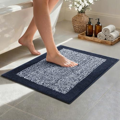 Bathroom Rugs 24x17 Non Slip Washable, Soft Absorbent Bath Mat Dark Blue