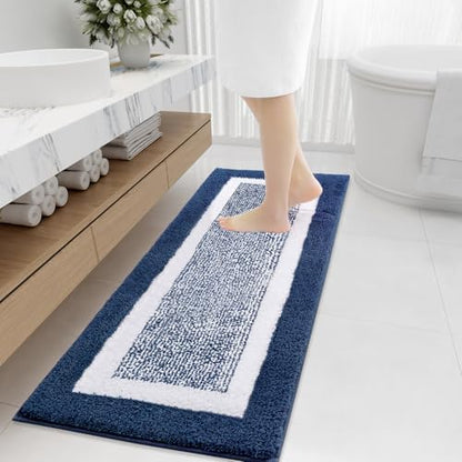 OLANLY Bathroom Runner Rugs 47x20, Long Bath Mats for Bathroom Floor, Navy