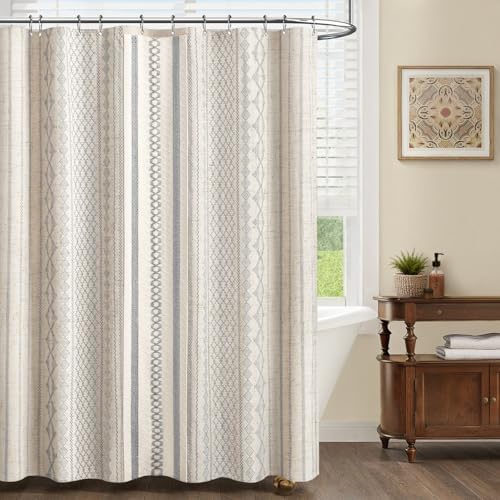 Light Grey Boho Linen Shower Curtain,72" W x 72" L