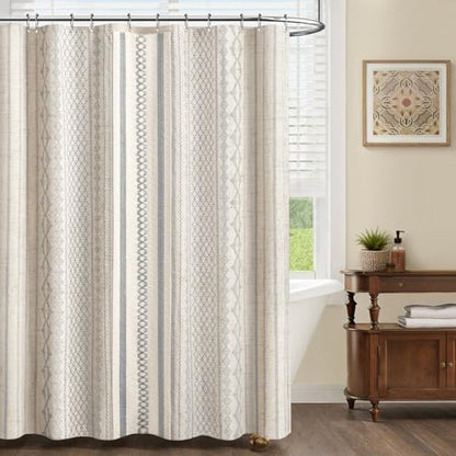 Light Grey Boho Linen Shower Curtain,72" W x 72" L
