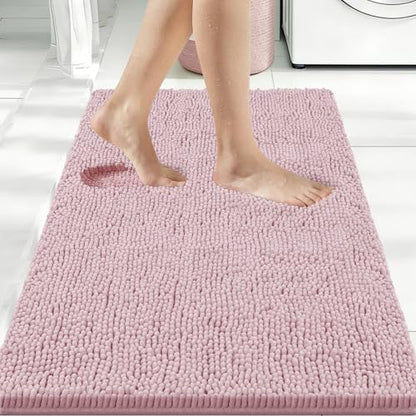 Bcoimo Bath Rug Mat,36x24 Chenille Non Slip Pink Bathroom Floor Shower Mats