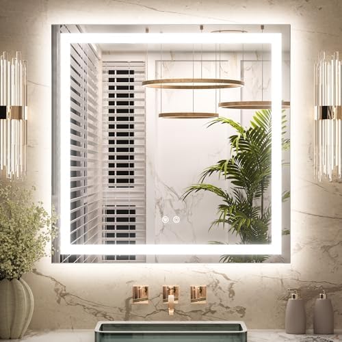 Keonjinn 30x30 Inch LED Bathroom Mirror with Lights, Frontlit & Backlit