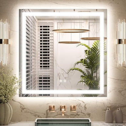 Keonjinn 30x30 Inch LED Bathroom Mirror with Lights, Frontlit & Backlit