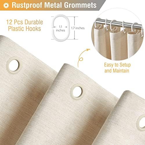 BTTN Beige Linen Textured Waterproof Cloth Shower Curtain Set, 72x72, Cream