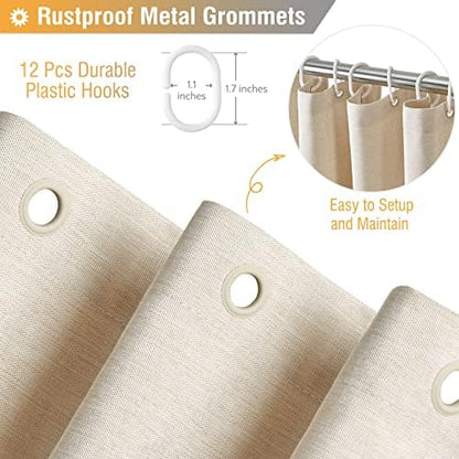BTTN Beige Linen Textured Waterproof Cloth Shower Curtain Set, 72x72, Cream