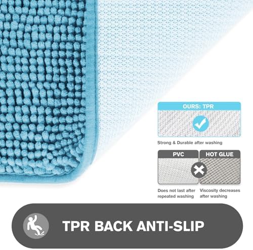 Bathroom Runner Rug 24 x 60 Inch – Extra Large Long Bath Mat | Absorbent and Washable Thick Chenille Bath Rug Non-Slip Runner Rug for Bathroom, Shower, Sink(Sky Blue)