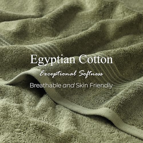 Superior Egyptian Cotton 3-Piece Towel Set, Assorted Towels, Home Bathroom, Master, Guest Bath, Decor Essentials, Includes 1 Bath, 1 Hand, 1 Face Towel/Washcloth, Quick Dry, Absorbent, Forest Green