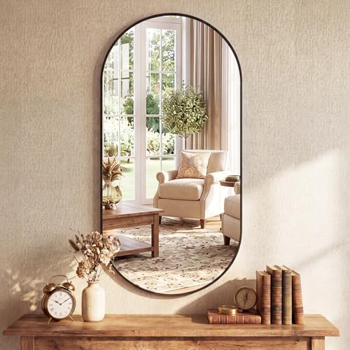 Sweetcrispy 24" x 48" Black Bathroom Mirror for Wall, Oval Walls Mirror