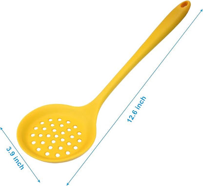 Hordion 1 Pcs Silicone Slotted Spoon, Yellow Strainer Spoon Non Stick Silicone Skimmer Heat Resistant Cooking Spoon