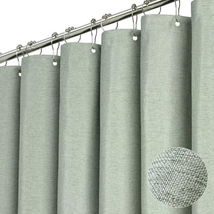 BTTN 84x72 Wide Linen Textured Waterproof Cloth Shower Curtain, Sage Green