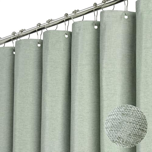 BTTN 60x84 Long Linen Textured Waterproof Shower Curtain Set, Sage Green