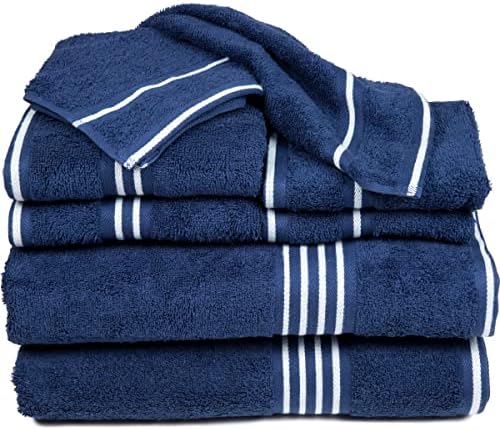 Lavish Home Bathroom Towels Set, Bathroom Essentials, Navy, Set of 8