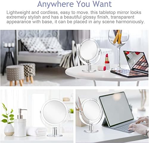 CLSEVXY Vanity Makeup Mirror with Stand, 1X/15X Magnification Double Sided 360 Degree Swivel, Portable Table Desk Counter top Magnifying Mirror, Tabletop Mirror for Bedroom or Dorm Room, 6.25 Inch