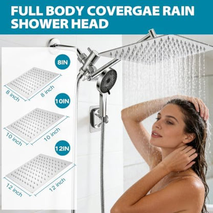 Shower Head, Rain Shower Head with Handheld Spray Combo, 12Inch Adjustable High Pressure Rainfall Shower Head, Dual Showerhead Set with Extension Arm