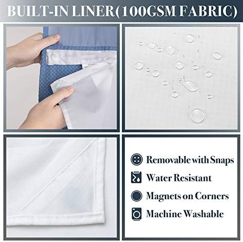 N&Y HOME Waffle Weave Shower Curtain with Snap Liner 71x72 Moonlight Blue