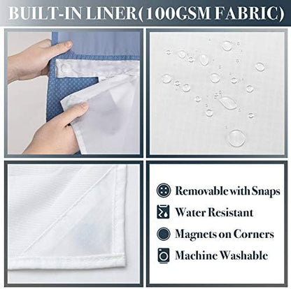 N&Y HOME Waffle Weave Shower Curtain with Snap Liner 71x72 Moonlight Blue