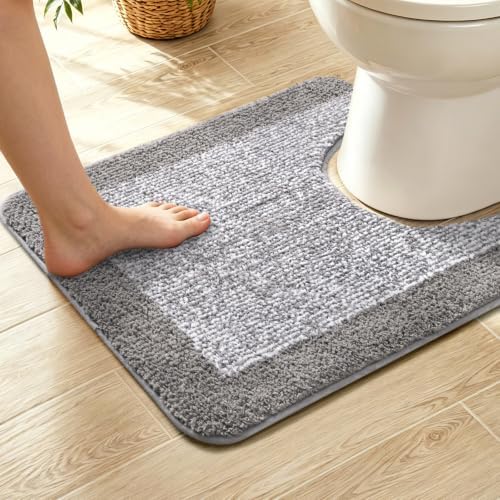 Toilet Rug U-Shaped 24x19 Washable Non Slip, Soft Bath Mat Light Grey