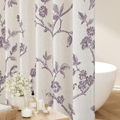 MitoVilla Lavender Linen Floral Shower Curtain for Bathroom, 72 x 72