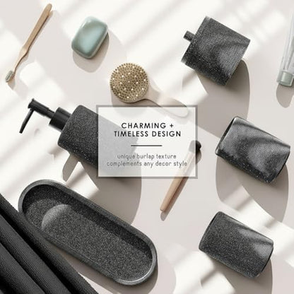 Clara Clark Bathroom Set - Coal Black Bathroom Accessories Set, 5PC Bathroom Accessory Set, Bathroom Sets with Soap Dispenser, Toothbrush Holder, Tumbler, Cotton Swab Jar & Vanity Tray