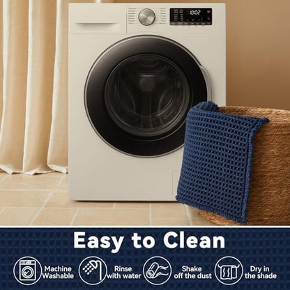 Triohero Waffle Runner Rug Bathroom, Long Boho Bath Mat, 24x60 Navy Blue