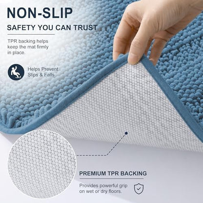 Smiry Thick Chenille Large Bathroom Runner Rugs 44x32, Bath Mat, Airy Blue